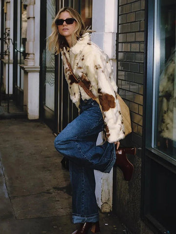 Animal Printed Turn - down Collar Short Jackets Women Fashion Solid Fur Zipper Pockets Coats Female Autumn Winter Chic Casual Coat - American Thistle Animal Printed Turn - down Collar Short Jackets Women Fashion Solid Fur Zipper Pockets Coats Female Autumn Winter Chic Casual Coat