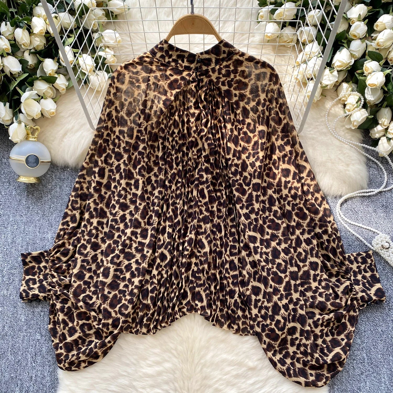 Autumn Chiffon Leopard Print Blouse Women Bow Neck Long Sleeves - American Thistle Autumn Chiffon Leopard Print Blouse Women Bow Neck Long Sleeves