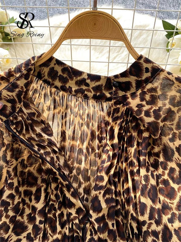 Autumn Chiffon Leopard Print Blouse Women Bow Neck Long Sleeves - American Thistle Autumn Chiffon Leopard Print Blouse Women Bow Neck Long Sleeves
