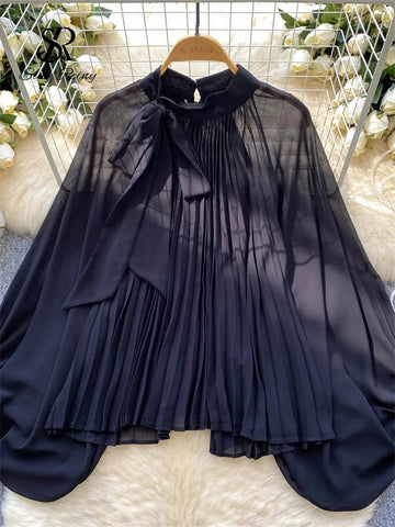 Autumn Chiffon Leopard Print Blouse Women Bow Neck Long Sleeves - American Thistle Autumn Chiffon Leopard Print Blouse Women Bow Neck Long Sleeves