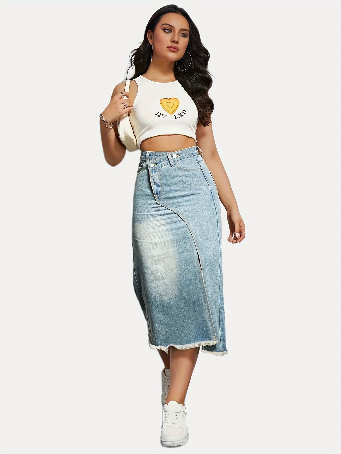 Autumn New American Retro Denim Skirt Women's Fashionable Split Stitching Mid - length Women's A - Line Skirt - American ThistleAutumn New American Retro Denim Skirt Women's Fashionable Split Stitching Mid - length Women's A - Line Skirt