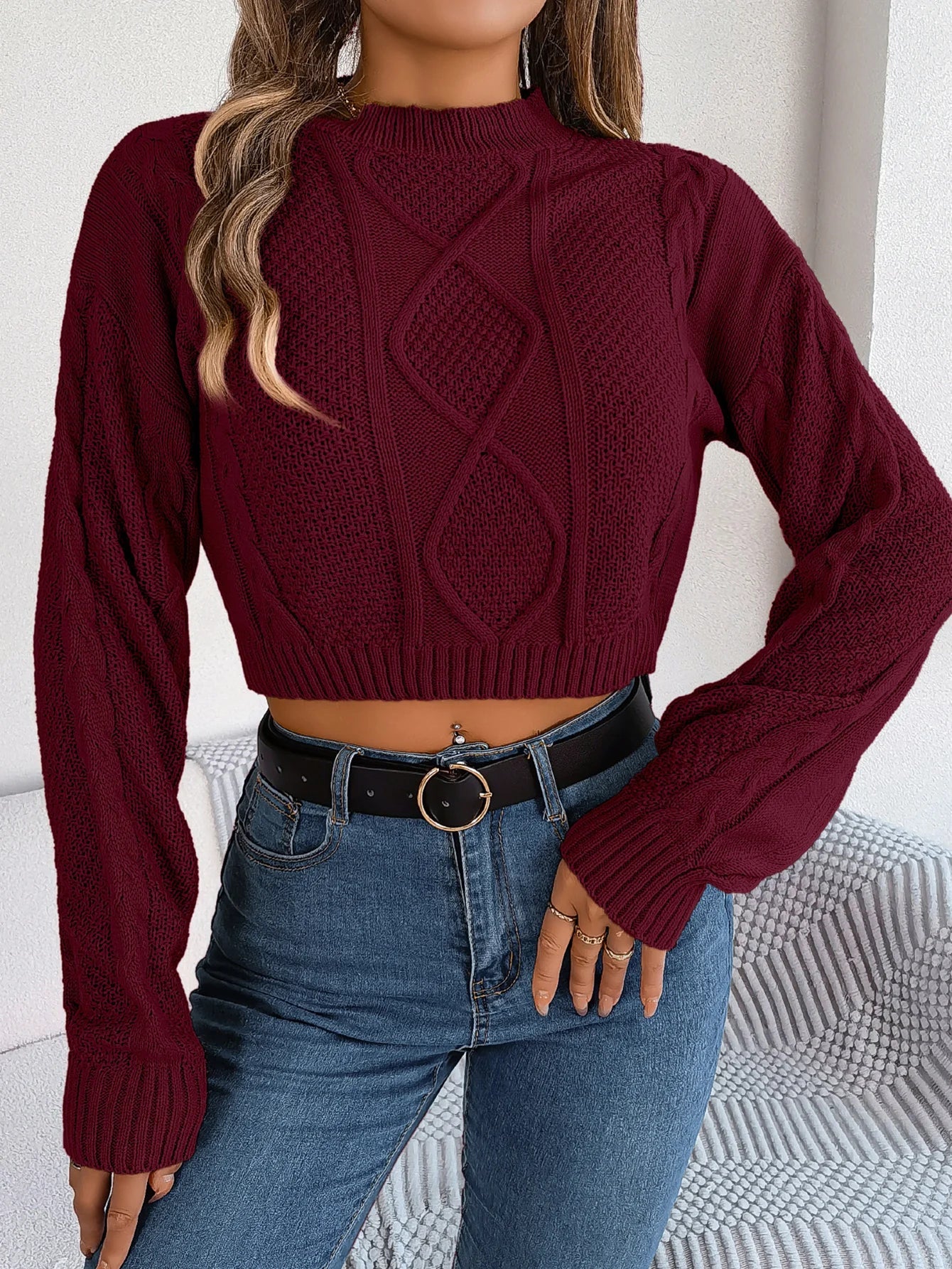Autumn Winter Solid Short Sweater Casual Knitted Long Sleeve Pullover Women Clothing Crop Top Gray Army Green Red - American Thistle Autumn Winter Solid Short Sweater Casual Knitted Long Sleeve Pullover Women Clothing Crop Top Gray Army Green Red