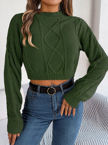 Autumn Winter Solid Short Sweater Casual Knitted Long Sleeve Pullover Women Clothing Crop Top Gray Army Green Red - American Thistle Autumn Winter Solid Short Sweater Casual Knitted Long Sleeve Pullover Women Clothing Crop Top Gray Army Green Red