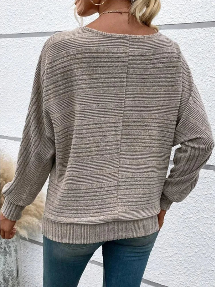 Autumn/Winter New Comfortable Casual Solid Color Sweaters Long Sleeve Round Collar Splicing Head PulloverTops - American Thistle Autumn/Winter New Comfortable Casual Solid Color Sweaters Long Sleeve Round Collar Splicing Head PulloverTops