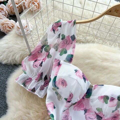 Beach Vacation Floral Print Dress Women Backless Lace Up Cross Back - American Thistle Beach Vacation Floral Print Dress Women Backless Lace Up Cross Back