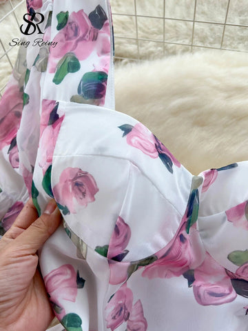 Beach Vacation Floral Print Dress Women Backless Lace Up Cross Back - American Thistle Beach Vacation Floral Print Dress Women Backless Lace Up Cross Back