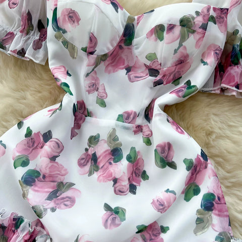 Beach Vacation Floral Print Dress Women Backless Lace Up Cross Back - American Thistle Beach Vacation Floral Print Dress Women Backless Lace Up Cross Back