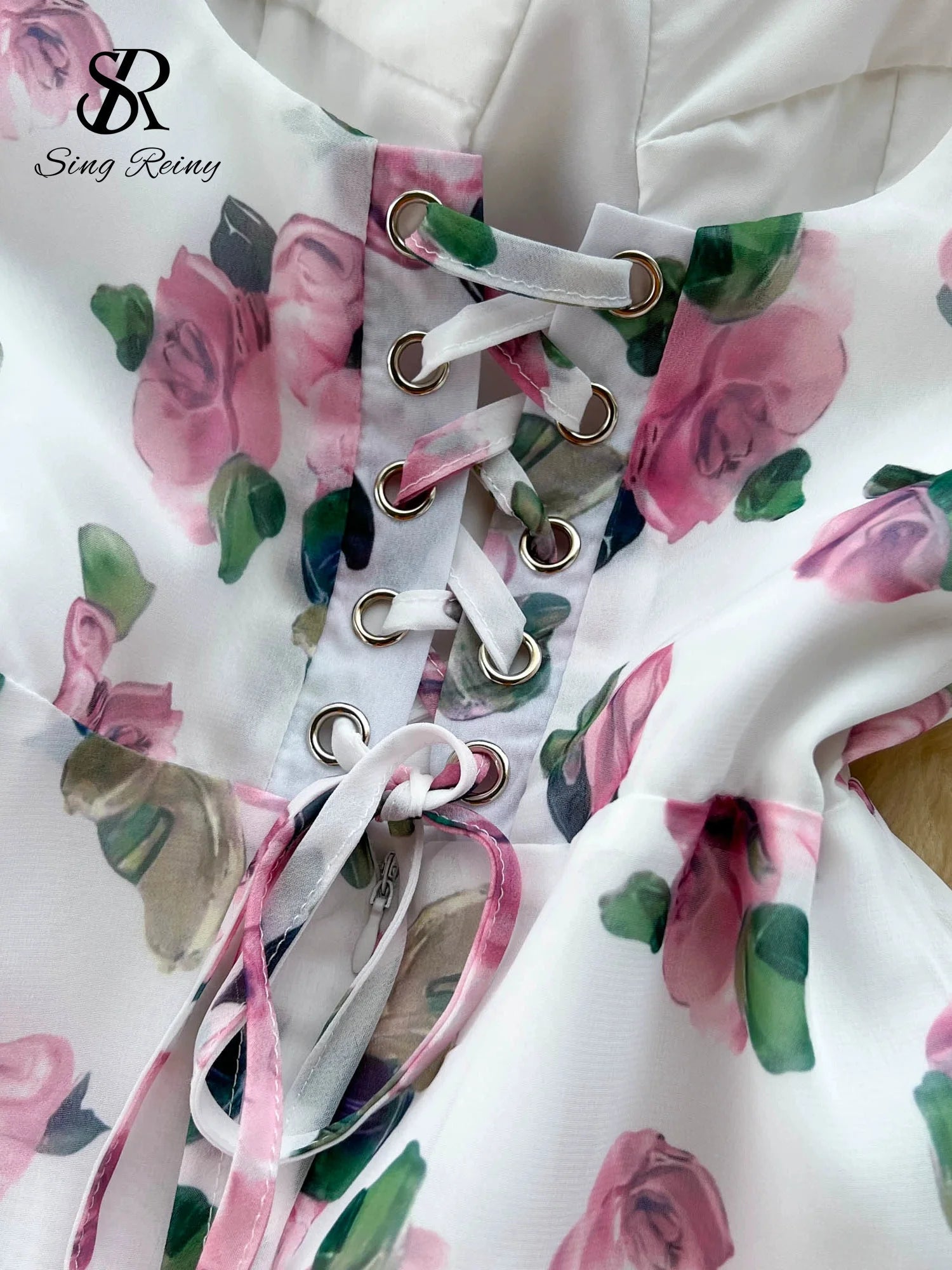 Beach Vacation Floral Print Dress Women Backless Lace Up Cross Back - American Thistle Beach Vacation Floral Print Dress Women Backless Lace Up Cross Back