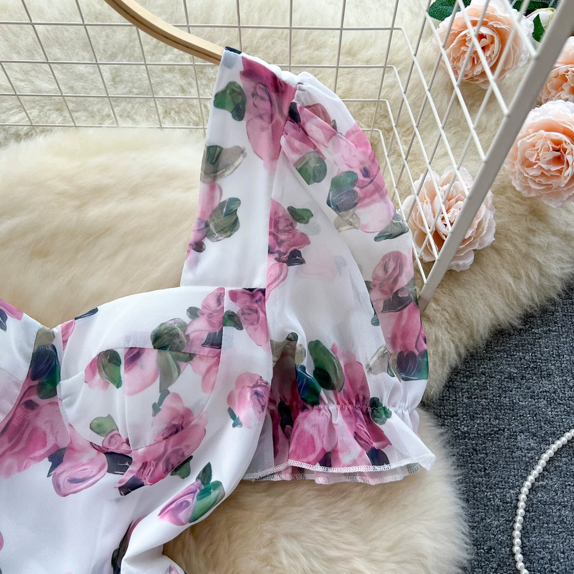 Beach Vacation Floral Print Dress Women Backless Lace Up Cross Back - American Thistle Beach Vacation Floral Print Dress Women Backless Lace Up Cross Back