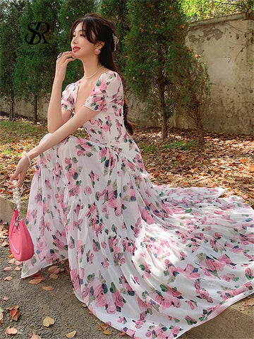 Beach Vacation Floral Print Dress Women Backless Lace Up Cross Back - American Thistle Beach Vacation Floral Print Dress Women Backless Lace Up Cross Back