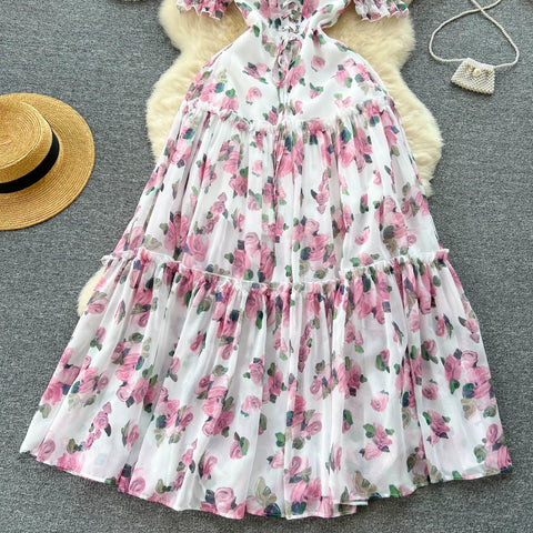 Beach Vacation Floral Print Dress Women Backless Lace Up Cross Back - American Thistle Beach Vacation Floral Print Dress Women Backless Lace Up Cross Back