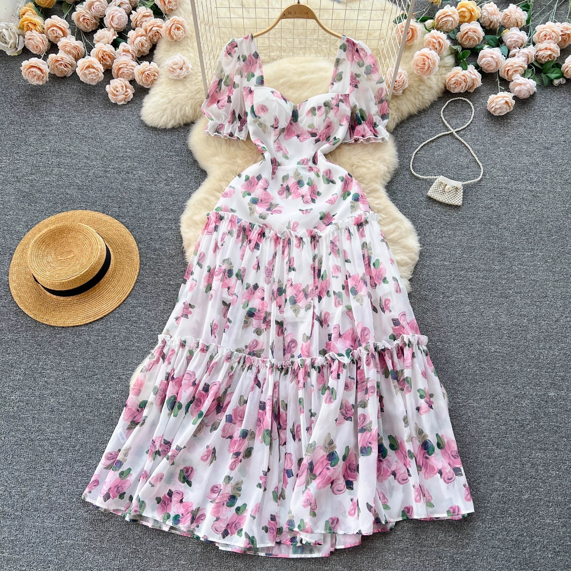 Beach Vacation Floral Print Dress Women Backless Lace Up Cross Back - American Thistle Beach Vacation Floral Print Dress Women Backless Lace Up Cross Back
