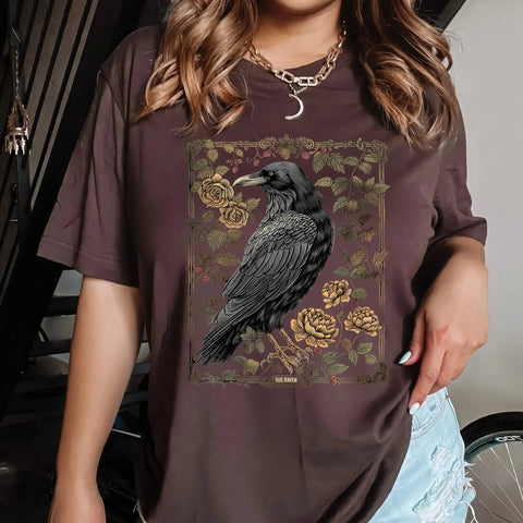 Black Crow T-Shirt Roses Short Sleeve - American Thistle Black Crow T-Shirt Roses Short Sleeve