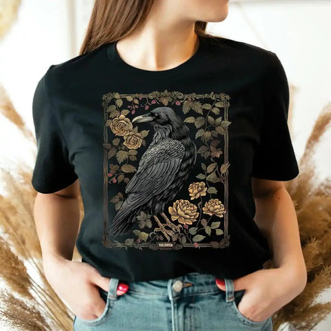Black Crow T-Shirt Roses Short Sleeve - American Thistle Black Crow T-Shirt Roses Short Sleeve