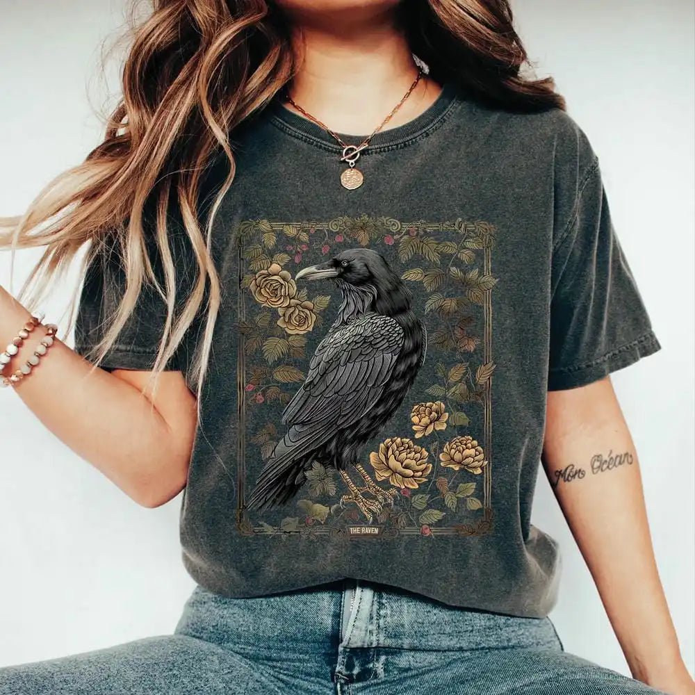 Black Crow T-Shirt Roses Short Sleeve - American Thistle Black Crow T-Shirt Roses Short Sleeve