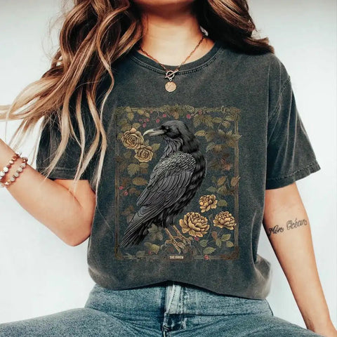 Black Crow T-Shirt Roses Short Sleeve - American Thistle Black Crow T-Shirt Roses Short Sleeve