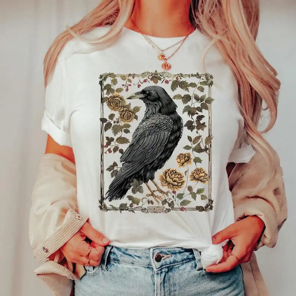 Black Crow T-Shirt Roses Short Sleeve - American Thistle Black Crow T-Shirt Roses Short Sleeve
