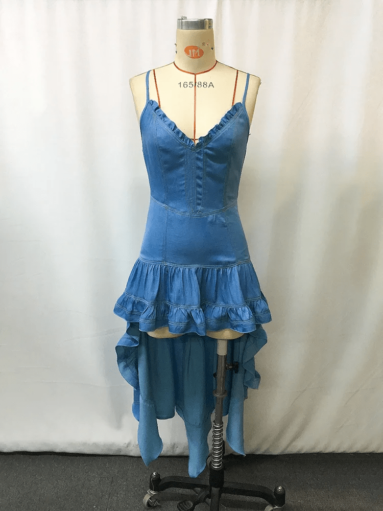 Blue Spaghetti Strap With Ruffle - American Thistle Blue Spaghetti Strap With Ruffle