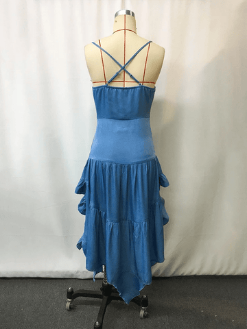 Blue Spaghetti Strap With Ruffle - American Thistle Blue Spaghetti Strap With Ruffle