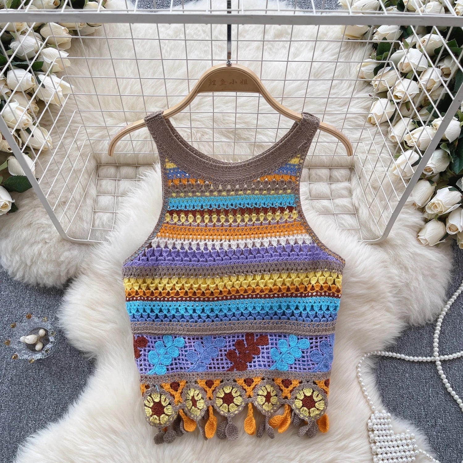 Bohemian Rainbow Knit Crop Tops - American Thistle Bohemian Rainbow Knit Crop Tops