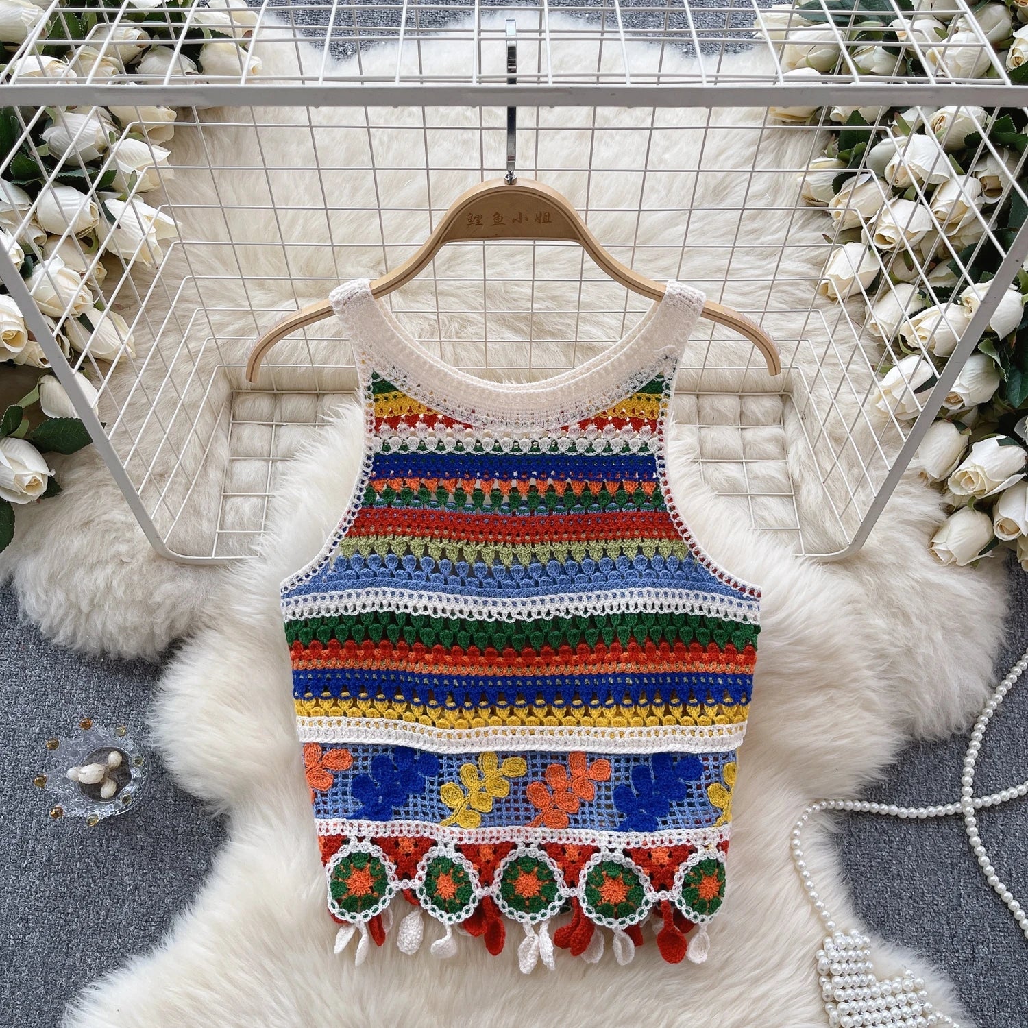 Bohemian Rainbow Knit Crop Tops - American Thistle Bohemian Rainbow Knit Crop Tops