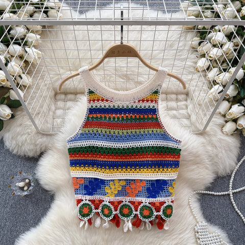 Bohemian Rainbow Knit Crop Tops - American Thistle Bohemian Rainbow Knit Crop Tops