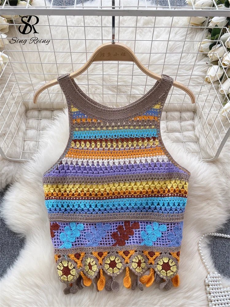 Bohemian Rainbow Knit Crop Tops - American Thistle Bohemian Rainbow Knit Crop Tops