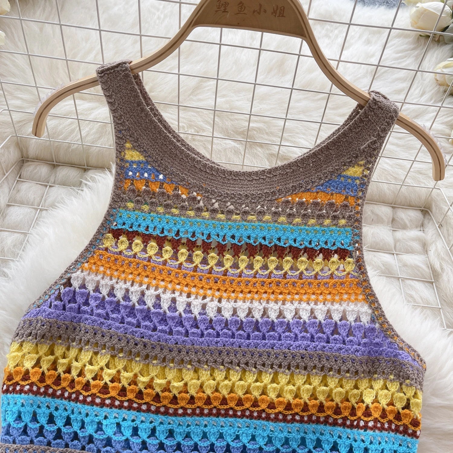 Bohemian Rainbow Knit Crop Tops - American Thistle Bohemian Rainbow Knit Crop Tops