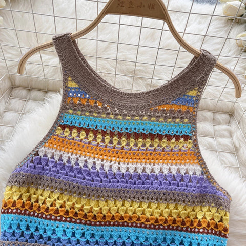 Bohemian Rainbow Knit Crop Tops - American Thistle Bohemian Rainbow Knit Crop Tops