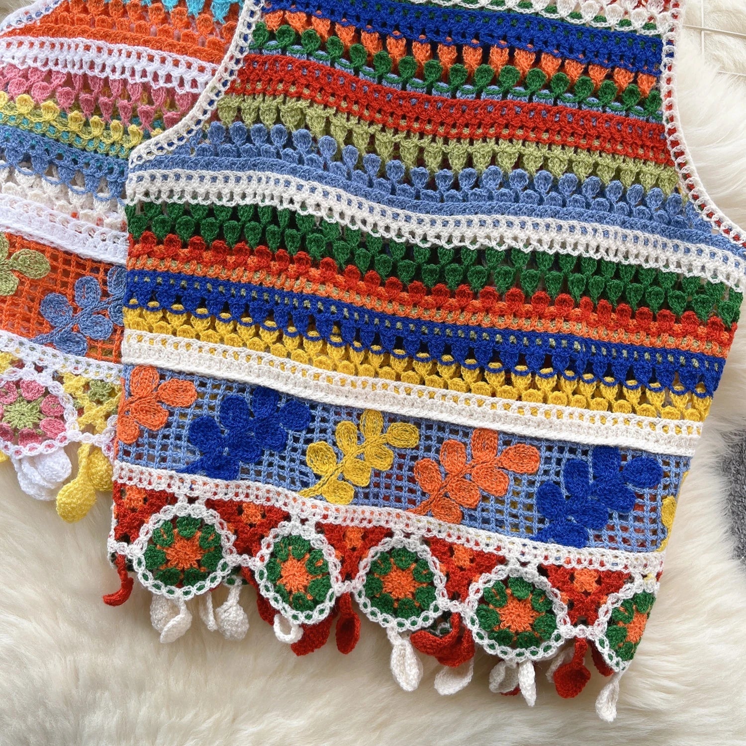 Bohemian Rainbow Knit Crop Tops - American Thistle Bohemian Rainbow Knit Crop Tops