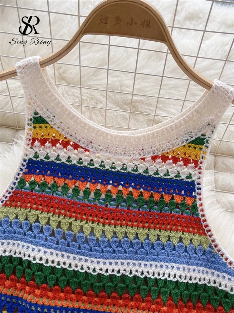 Bohemian Rainbow Knit Crop Tops - American Thistle Bohemian Rainbow Knit Crop Tops