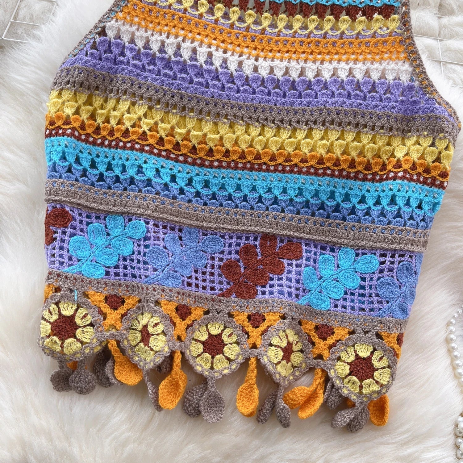 Bohemian Rainbow Knit Crop Tops - American Thistle Bohemian Rainbow Knit Crop Tops