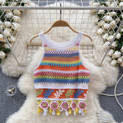 Bohemian Rainbow Knit Crop Tops - American Thistle Bohemian Rainbow Knit Crop Tops