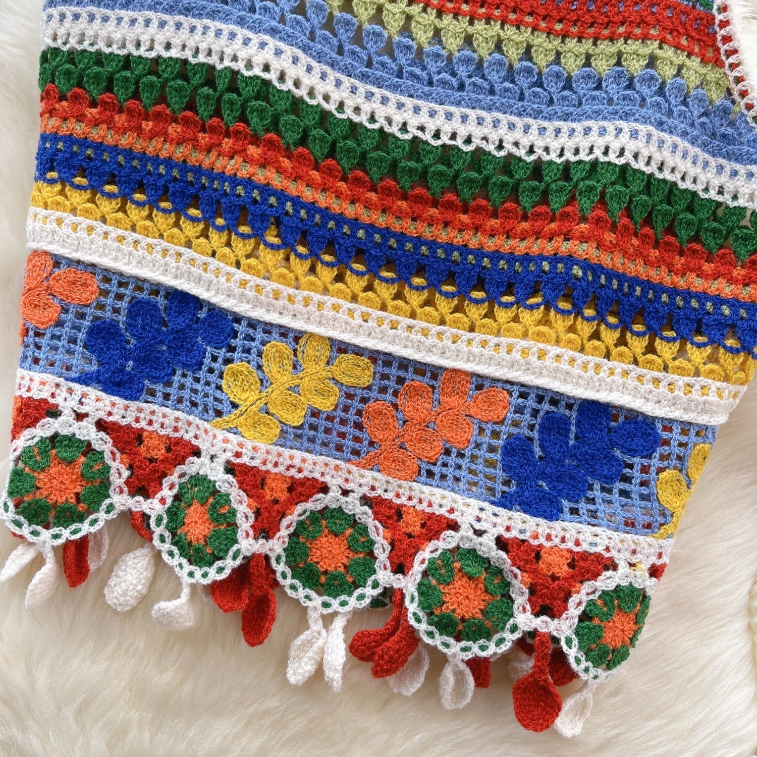 Bohemian Rainbow Knit Crop Tops - American Thistle Bohemian Rainbow Knit Crop Tops