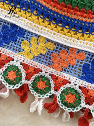 Bohemian Rainbow Knit Crop Tops - American Thistle Bohemian Rainbow Knit Crop Tops