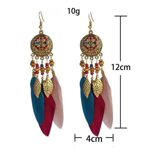 Bohemian Vintage Jewelry For Women Trendy Carved Leaf Feather Tassel Long Earrings - American ThistleBohemian Vintage Jewelry For Women Trendy Carved Leaf Feather Tassel Long Earrings