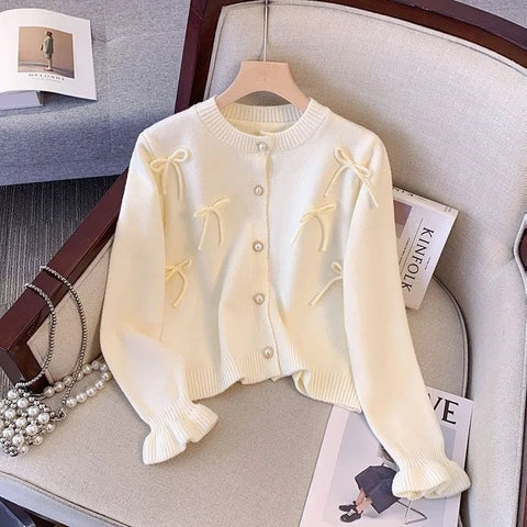 Bow Sweater Cardigan Womans Soft Knitted Long Sleeve Elegant - American ThistleBow Sweater Cardigan Womans Soft Knitted Long Sleeve Elegant