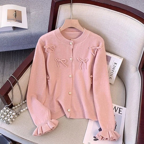 Bow Sweater Cardigan Womans Soft Knitted Long Sleeve Elegant - American ThistleBow Sweater Cardigan Womans Soft Knitted Long Sleeve Elegant