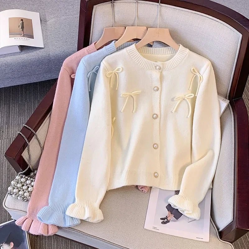 Bow Sweater Cardigan Womans Soft Knitted Long Sleeve Elegant - American ThistleBow Sweater Cardigan Womans Soft Knitted Long Sleeve Elegant