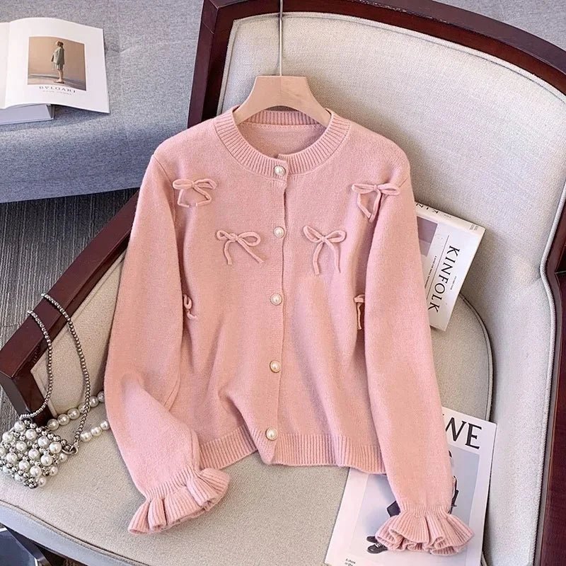 Bow Sweater Cardigan Womans Soft Knitted Long Sleeve Elegant - American ThistleBow Sweater Cardigan Womans Soft Knitted Long Sleeve Elegant