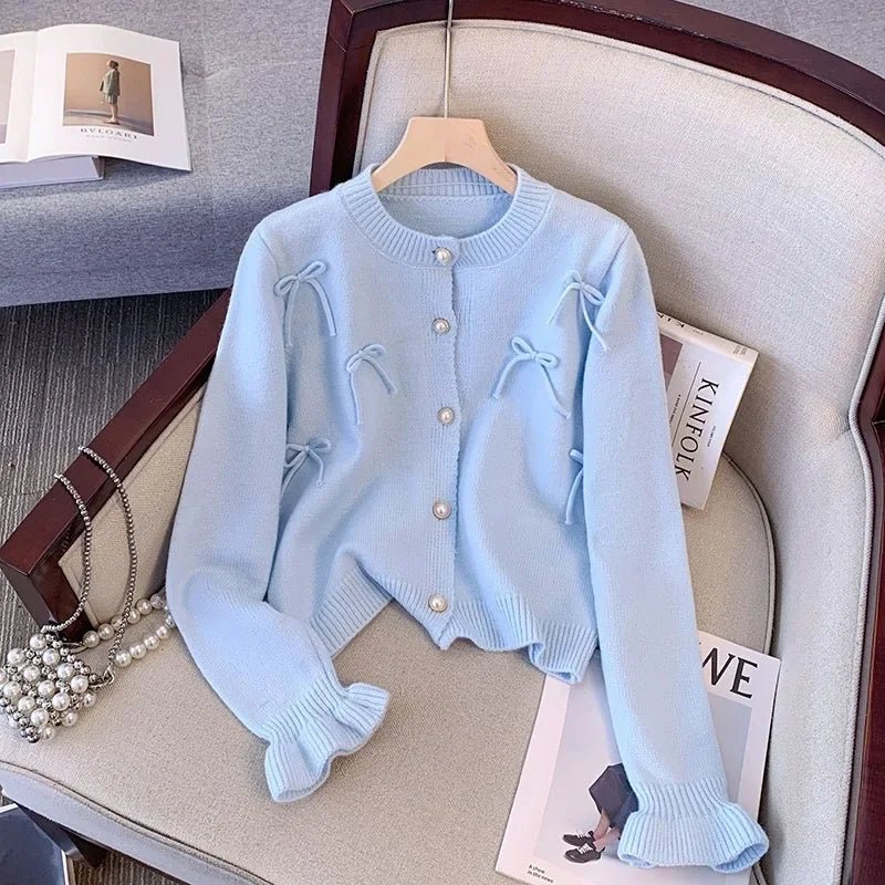 Bow Sweater Cardigan Womans Soft Knitted Long Sleeve Elegant - American ThistleBow Sweater Cardigan Womans Soft Knitted Long Sleeve Elegant