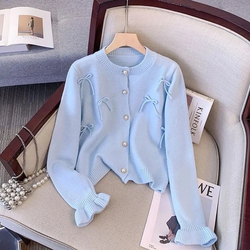 Bow Sweater Cardigan Womans Soft Knitted Long Sleeve Elegant - American ThistleBow Sweater Cardigan Womans Soft Knitted Long Sleeve Elegant
