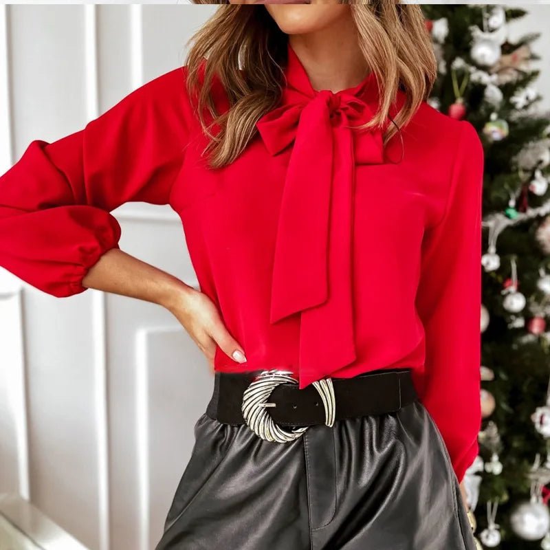 Bright Red Women's Long Sleeve Chiffon Blouse Black and Green Available - American Thistle Bright Red Women's Long Sleeve Chiffon Blouse Black and Green Available