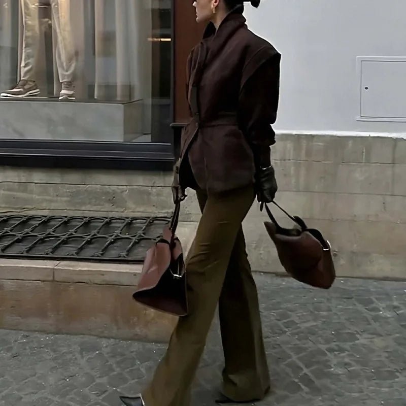 Buckle Casual Suede Jacket Street Fashion Waist with Buttons Coat Casual Style - American Thistle Buckle Casual Suede Jacket Street Fashion Waist with Buttons Coat Casual Style