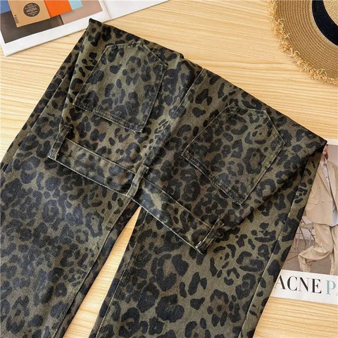 Casual Jeans Retro American Style Leopard Print Design Straight Leg - American Thistle Casual Jeans Retro American Style Leopard Print Design Straight Leg