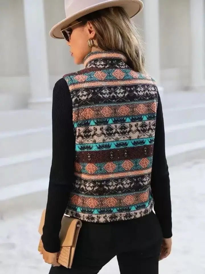 Casual Print Zipper Thick Vest Coat Woman Sleeveless Warm Plush Waistcoat - American Thistle Casual Print Zipper Thick Vest Coat Woman Sleeveless Warm Plush Waistcoat