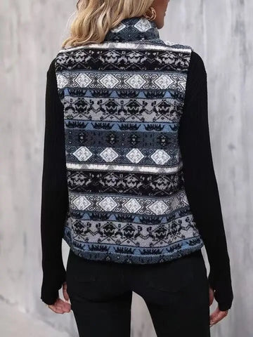 Casual Print Zipper Thick Vest Coat Woman Sleeveless Warm Plush Waistcoat - American Thistle Casual Print Zipper Thick Vest Coat Woman Sleeveless Warm Plush Waistcoat