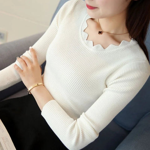Casual Solid Sweater Women Knitted Slim White Pullover Long Sleeve Tops 2024 Autumn Winter Butterfly Neck Jumper Female 7167 50 - American Thistle Casual Solid Sweater Women Knitted Slim White Pullover Long Sleeve Tops 2024 Autumn Winter Butterfly Neck Jumper Female 7167 50