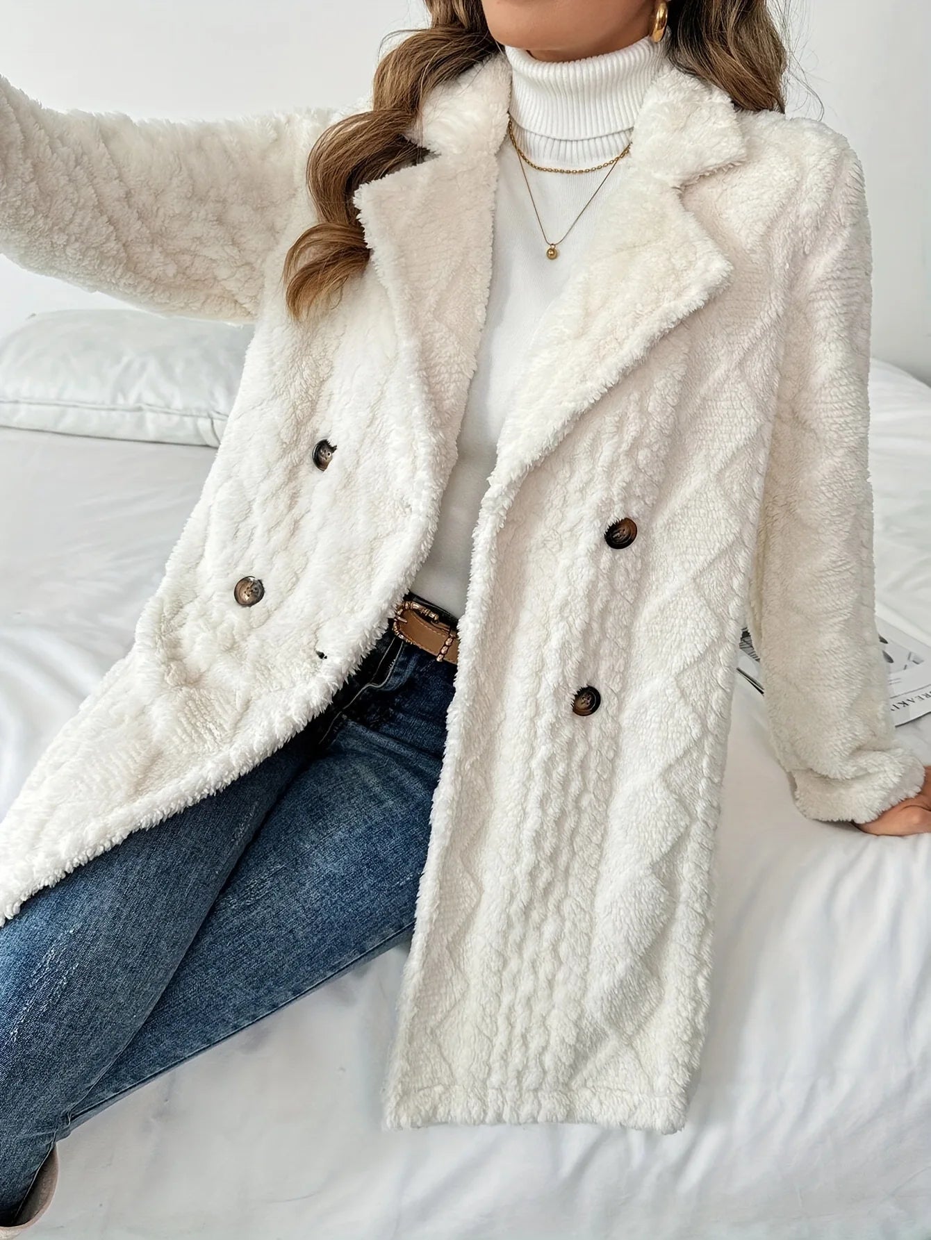Casual White Thick Plush Warm Coat/ Jacket Long Sleeve Soft Cardigan - American Thistle Casual White Thick Plush Warm Coat/ Jacket Long Sleeve Soft Cardigan