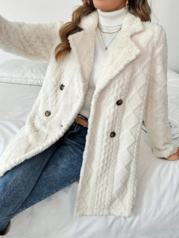 Casual White Thick Plush Warm Coat/ Jacket Long Sleeve Soft Cardigan - American Thistle Casual White Thick Plush Warm Coat/ Jacket Long Sleeve Soft Cardigan